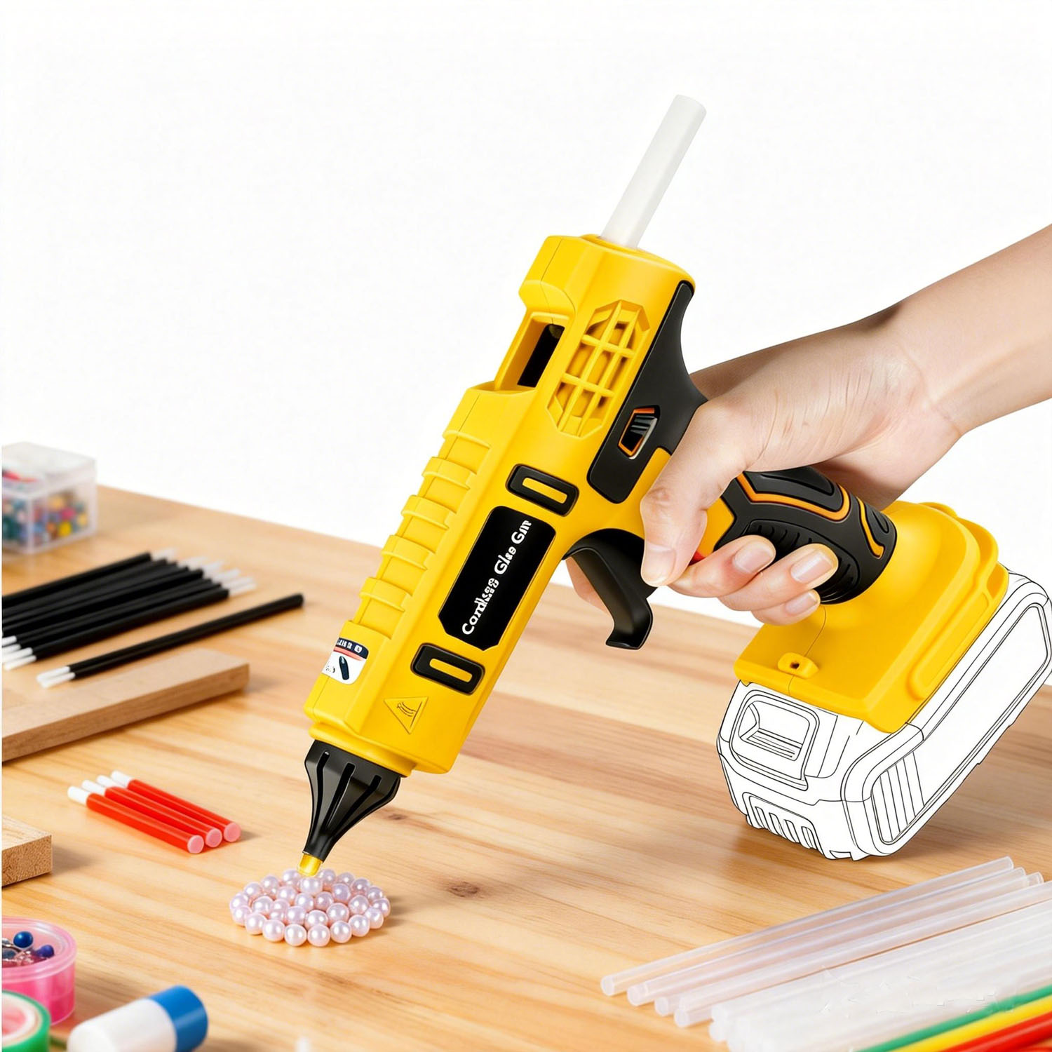 Hot Melt Glue Gun Cordless - مسدس غراء حراري لاسلكي بقوة 100