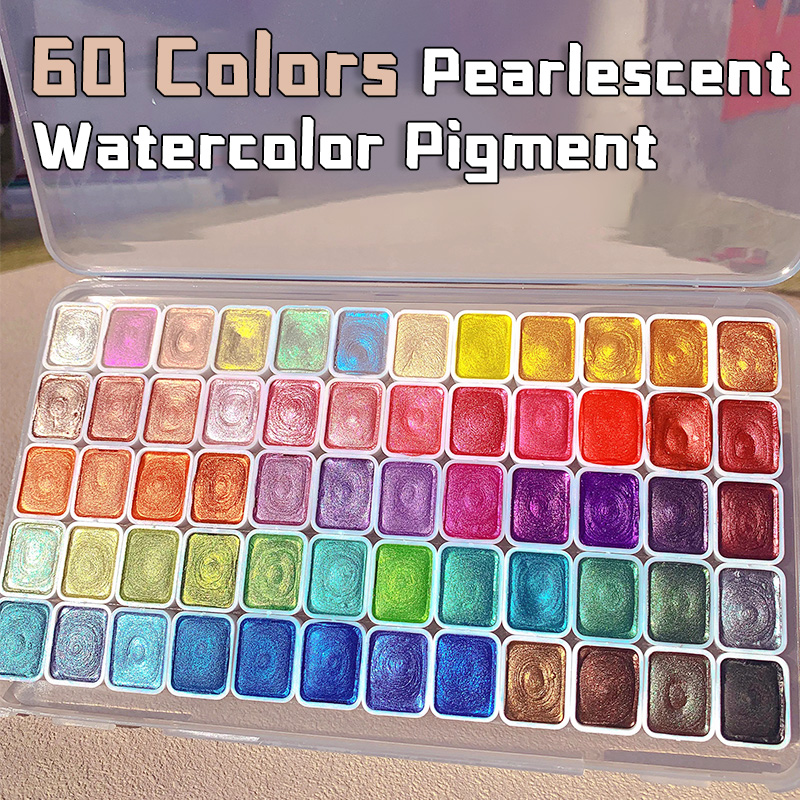 Watercolor Paint Set Solid Pigment - 20/24/60/72 لونًا من الألوان المائية اللؤلؤية،