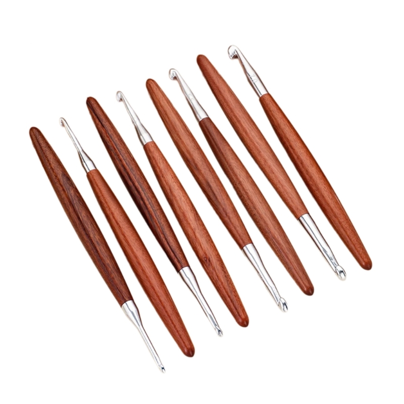 Wooden Crochet Hooks Ergonomic Handle - F68E 8 قطعة مقبض خشبي إبرة