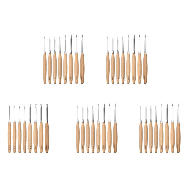 Wooden Crochet Hooks Ergonomic Handle - مجموعة من 40 قطعة من خطافات