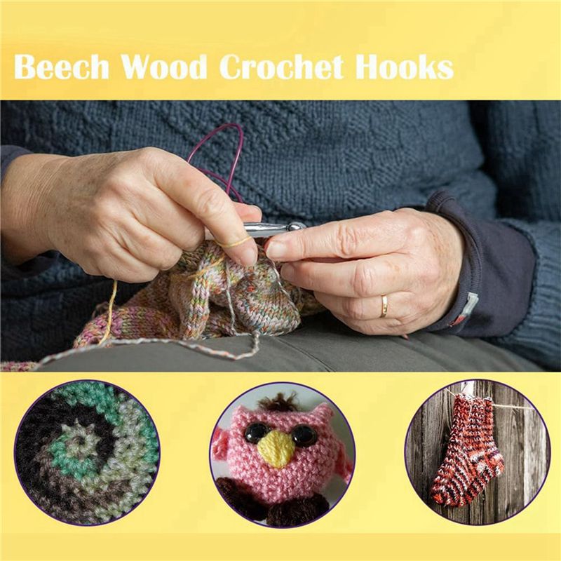 مجموعة خطافات الكروشيه الخشبية - مراجعة Wooden Crochet Hooks Ergonomic Handle وسعره