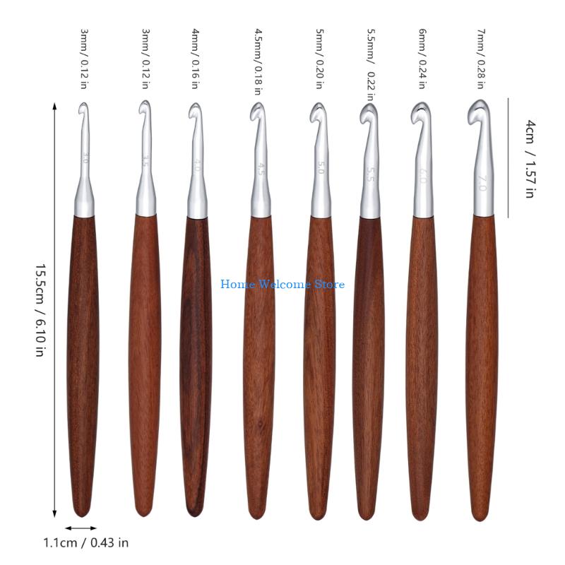 F68E 8 قطعة مقبض خشبي إبرة كرو - مراجعة Wooden Crochet Hooks Ergonomic Handle وسعره