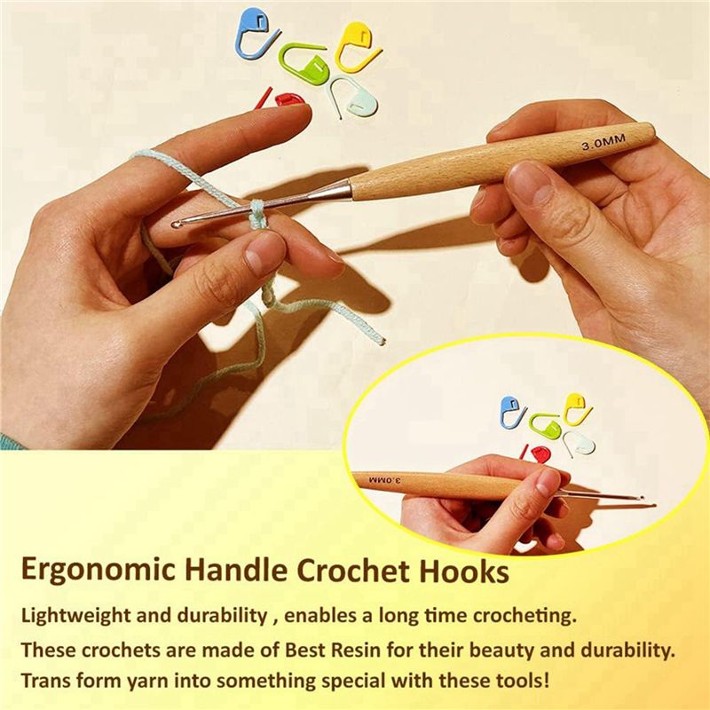 مجموعة من 40 قطعة من خطافات ال - مراجعة Wooden Crochet Hooks Ergonomic Handle وسعره